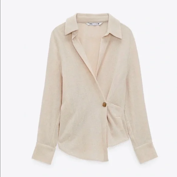 Zara Wool Blend Wrap Long Sleeve Side button Top Size S - Picture 2 of 15